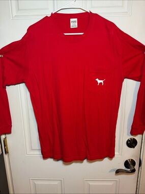 PINK Victoria's Secret by Victoria's Secret Men’s Long-Sleeve Pocket Tee - Red